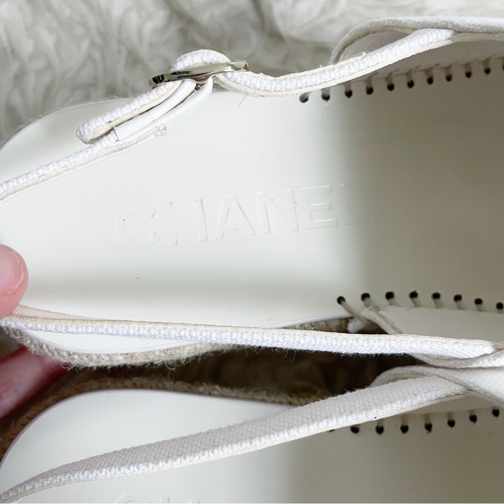 Chanel 24S Interlocking CC Logo Espadrille Slingback White Canvas Rhinestone 38 - Picture 12 of 13